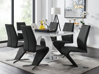 Furniturebox Giovani 6-Seater Grey Glass Dining Table & 6 Willow Faux Leather Dining Chairs in Black