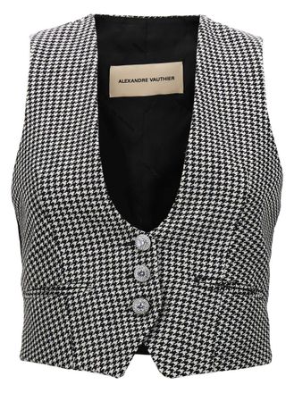 Alexandre Vauthier Black Houndstooth V Neck Jacket