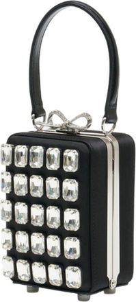 Self Portrait Womens Crystal-Embellished Clutch Black Silk