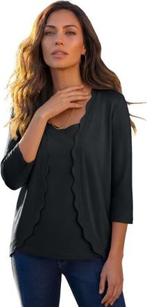 Roaman's Scalloped Cardigan And Tank Set in Black at Nordstrom, Size 20