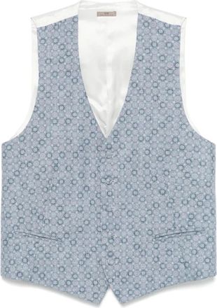 Lady Anne Blauw Jacquard Vest met Voorknoppen - Heren - Gillet - Blauw - 2XL - Kostuums
