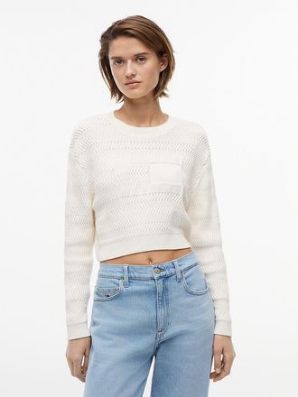 Tommy Hilfiger Womens Tommy Jeans Textured Lace-Up Sweater - White - XL