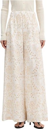 Vicolo Palazzo Broek - Dames - Wijde Broeken - Beige - M - Katoen - Broeken