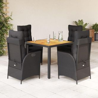 vidaXL Set De Muebles Jard&iacute;n 5 Pzas Con Cojines Rat&aacute;n Sint&eacute;tico Negro Vidaxl