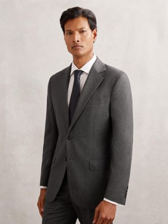 Reiss Charcoal Grey Wool Flannel Single-breasted Blazer Tailored-fit, 46R