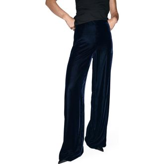 Mango Velvet Wide Leg Pants in Navy at Nordstrom Rack, Size 6