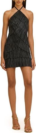 Cult Gaia Varsha Halter Tiered Minidress in Black at Nordstrom, Size 10