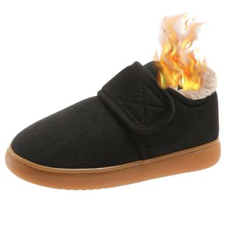 Generic Womens Winter Snow Boots Men Warm Fur Lined Shoes Non-Slip Slip on Slippers Outdoor Indoor Comfortable Diabetic Sneakers for Elderly Women Black 2.5