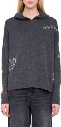 Zadig&Voltaire Markyz Embroidered Cashmere Hoodie in Charcoal at Nordstrom, Size X-Small