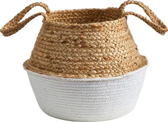 Nearly Natural 14-in Boho Chic Handmade Cotton & Jute White Woven Basket Planter in Beige at Nordstrom