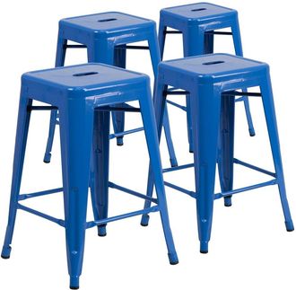 Flash Furniture 4 Pk. 24 High Backless Blue Metal Indoor-Outdoor Counter Height Stool