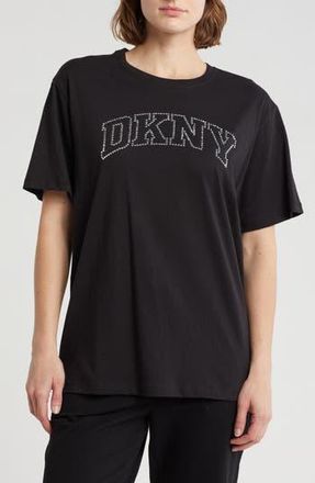 DKNY Varsity Rhinestone Logo T-Shirt in Black/Silver at Nordstrom Rack, Size X-Large