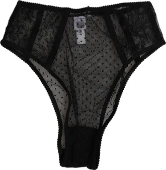 Dolce & Gabbana Black Lace Polka Dot Mesh High Waist Underwear Pa+vi Clothing