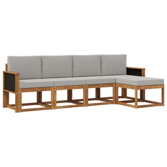 vidaXL Conjunto De Sof&aacute;s De Exterior 5 Pcs Natural Y Gris Claro Vidaxl