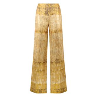 Valentino Garavani Wide Trousers, female, Yellow, S, Golden Wide-leg Jacquard Trousers