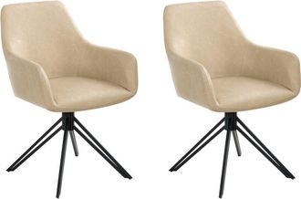 Beliani Set of 2 Swivel Dining Chairs Beige Faux Leather High Backrest Scandinavian Style SANSARC