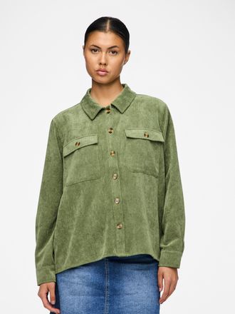 Pieces Hemdbluse PIECES PCEFFI LS SHIRT WVN NOOS, Damen, Gr. M, gr&uuml;n (olivine), Cord, Obermaterial: 92% Polyester, 8% Nylon, unifarben, loose fit Po-bedecken