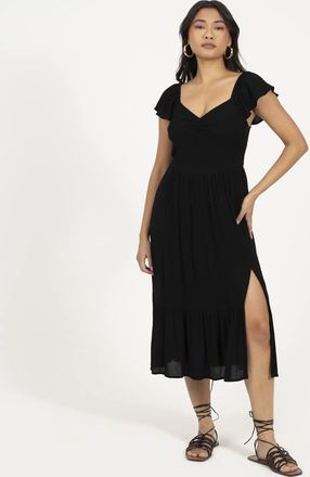 Brave Soul Vestito midi nero con maniche con volant e bustino