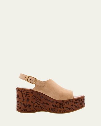 Chlo&eacute; Maxime Platform Wedge Suede Sandals