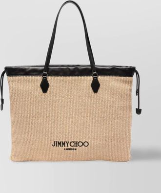 Jimmy Choo London raffia tote bag side drawstrings