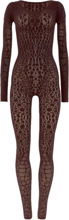 Wolford python-pattern long-sleeve jumpsuit - women - Recycled ECONYL - M - Brown