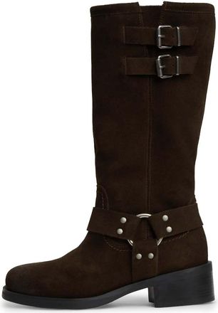 Tommy Jeans premium stivali biker in camoscio spazzolato con dettaglio fibbia, marrone scuro