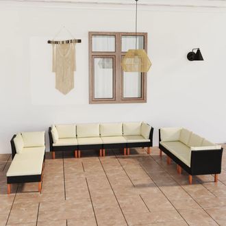 vidaXL Set De Muebles De Jard&iacute;n 10 Pzas Cojines Rat&aacute;n Sint&eacute;tico Negro Vidaxl