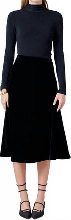 English Factory Velvet Circle Midi Skirt In Black