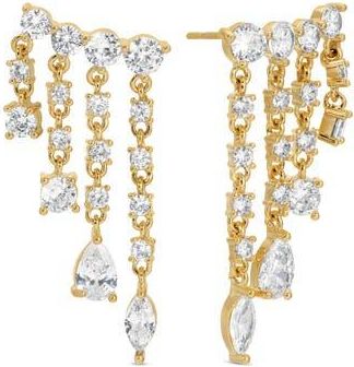 Eye Candy Los Angeles Mariana Cubic Zirconia Fringe Drop Crawler Earrings in Gold at Nordstrom Rack
