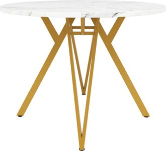 STILVORA Mesa De Comedor Redonda Para 4 Personas En Mdf Con Motivo Marmoleado, Patas Ajustables Y Base Robusta - 100&times;100&times;76 Cm, Dorado