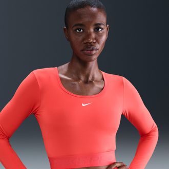 Nike Womens Nike Pro Dri-FIT Cropped Long-Sleeve Top in Red | HV9992-633