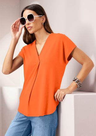 Heine Blusenshirt HEINE Shirtbluse, Damen, Gr. 34, orange, 95% Viskose, 5% Elasthan, unifarben, V-Ausschnitt, Shirts Blusenshirt