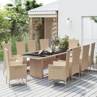 vidaXL Set Comedor De Jard&iacute;n 11 Pzas Con Cojines Rat&aacute;n Sint&eacute;tico Beige Vidaxl