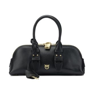 Pinko Leather Top Handle Bag with Lock Detail - female - PINKO - Handbags - Black - ONE SIZE - Bags