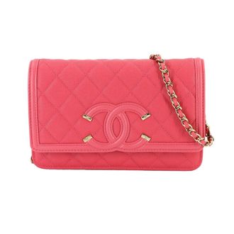 Chanel Pink Grained Calfskin Chain/Shoulder Wallet (Pre-Owned)