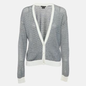 Theory Navy Blue/White Striped Knit Cardigan M