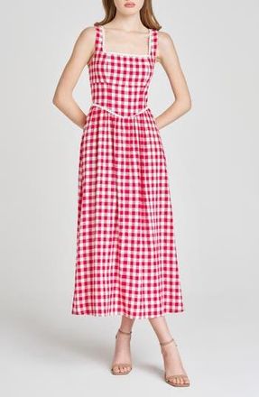 Wayf x Styled by COCO! Gracie Gingham Linen Blend Midi Dress in Red Gingham at Nordstrom Rack, Size X-Small