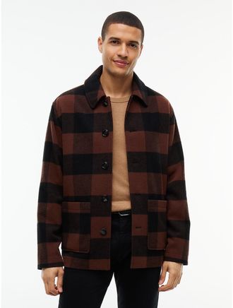 Tommy Hilfiger Mens Buffalo Check Wool-Blend Chore Jacket - Legacy Brown - XXXL