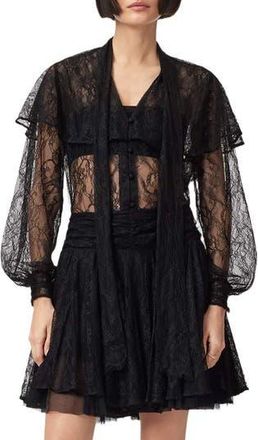 AllSaints Athena Lace Button-Up Shirt in Black at Nordstrom Rack, Size 8 Us / 12 Uk