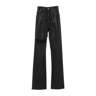 Golden Goose Straight Jeans, female, Black, Size: W26 Black Distressed Denim Straight-Leg Jeans