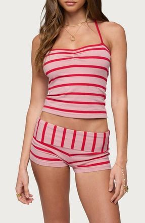 Edikted Lorenza Stripe Crop Halter Top in Pink-And-Red at Nordstrom, Size X-Small