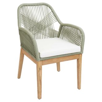 Hhg Sedia Da Giardino Hhg 678b, Poltrona Da Esterno, Corda Intrecciata Legno Di Acacia, Verde Cuscini Avorio