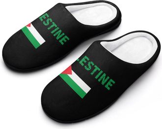 Generic Palestine Flag Mens Cozy Cotton Slippers with Memory Foam Lightweight Anti-skid House Shoes for Indoor Outdoor