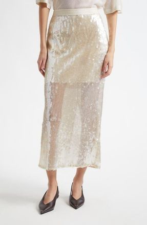 TWP Sylkie Sequin Semisheer Silk Skirt in Beige/Clear at Nordstrom, Size 8