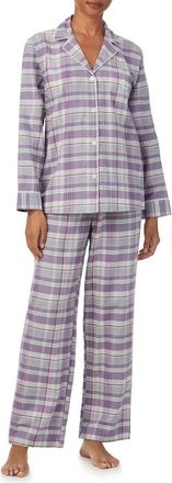 Lauren Ralph Lauren Print Cotton Blend Pajamas in Purple Plaid at Nordstrom, Size X-Small