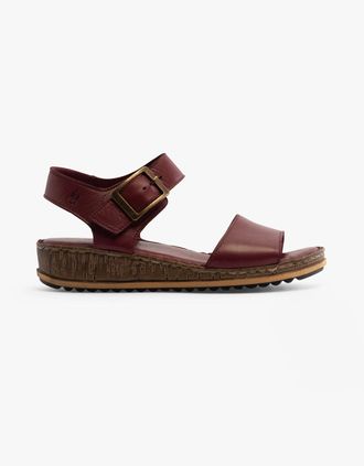 Hush Puppies Womens Hush Puppies ELLIE Womens Leather Wedge Sandals Bordeaux - Red - Size: 3