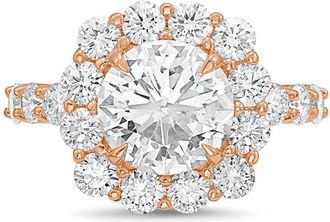 Diana M. Jewels 14kt rose gold 3.00cts Lab-Grown Round Diamond Halo Ring with Diamond Band