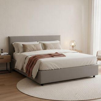 Dmora Talamo Italia - Cama Matrimonial Bernadette, Cama Contenedor Con Revestimiento De Tela, 100% Made In Italy, Apertura Frontal, Con Colch&oacute;n Cm 140x200 I
