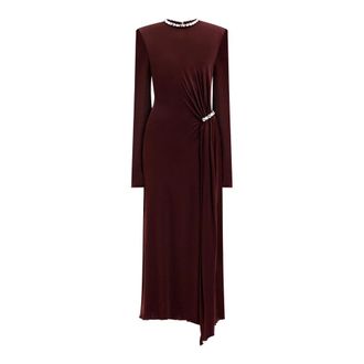 DAVID KOMA Midi Dresses, female, Red, M, Crystal Embroidered Midi Dress in Burgundy