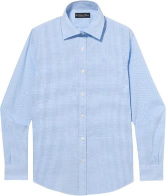 Brooks Brothers Micro Vichy Katoenen Overhemd met Logo - Dames - Overhemden - Blauw - L - Katoen - Overhemden